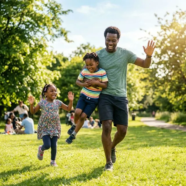 Father and children playing