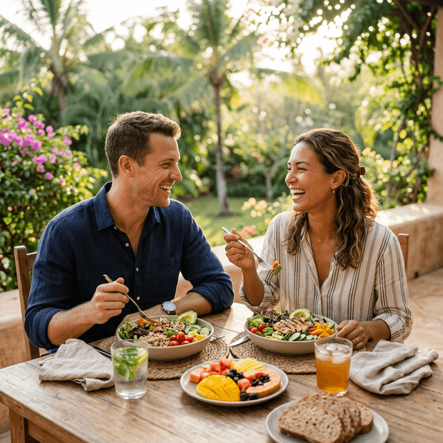 Couple eating healthy meal